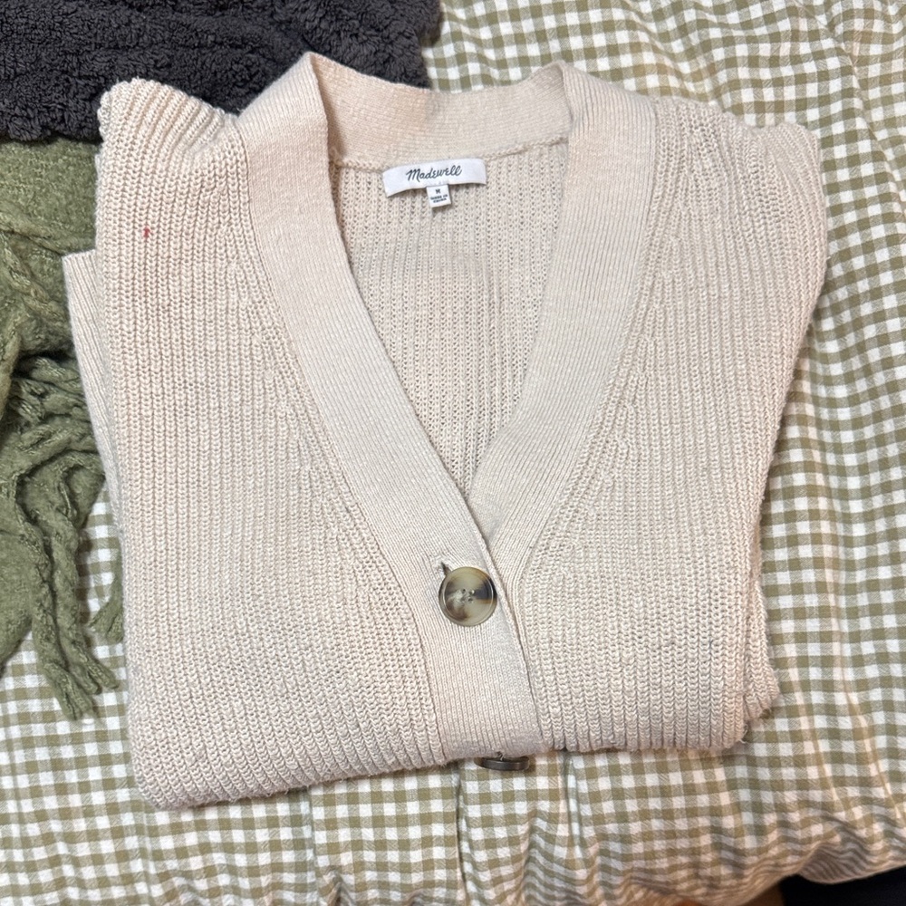Madewell Cream Button Front Knit Cardigan